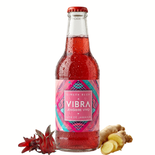 Botella de Vibra Ginger Beer Flor de Jamaica, fermentado de jengibre sin alcohol