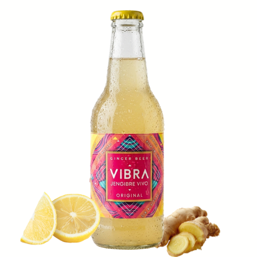 Botella de Vibra Ginger Beer Original, fermentado de jengibre sin alcohol.